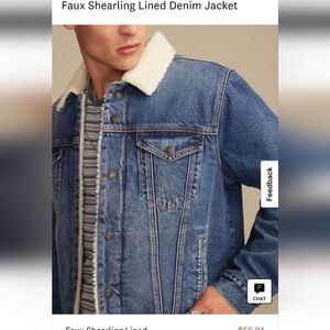 Lucky Brand Blue Denim Jacket with Cream Faux Shearling Collar